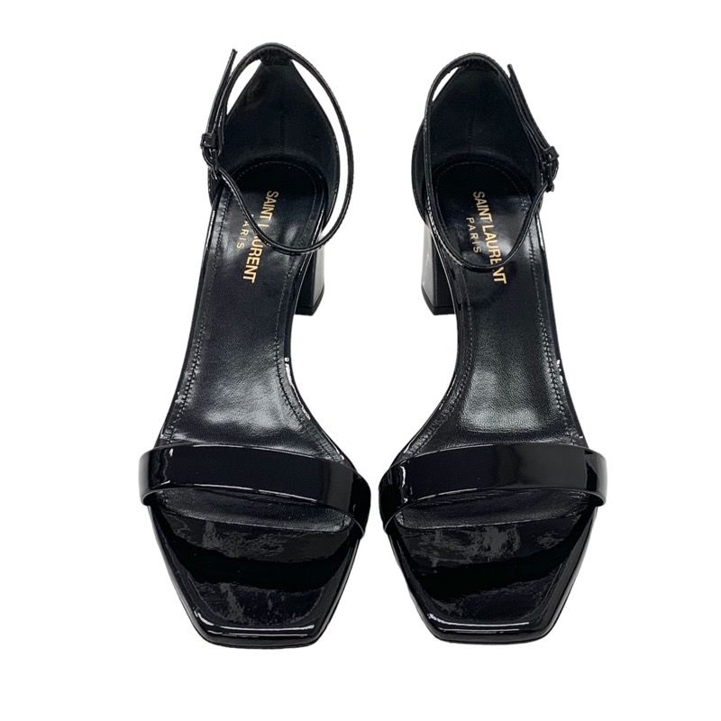 Saint Laurent Sandals Shoes Patent Black Ankle Strap