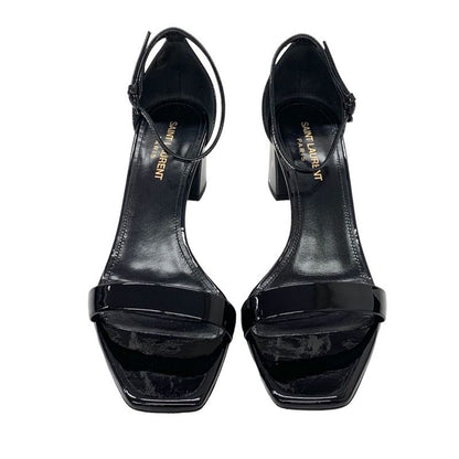 Saint Laurent Sandals Shoes Patent Black Ankle Strap