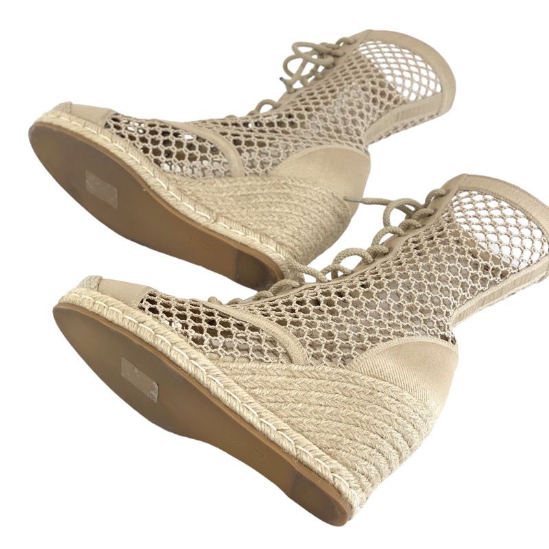 Christian DIOR Nayghtily-d Boots Short Boots Shoes Fabric Beige Lace-up Braided