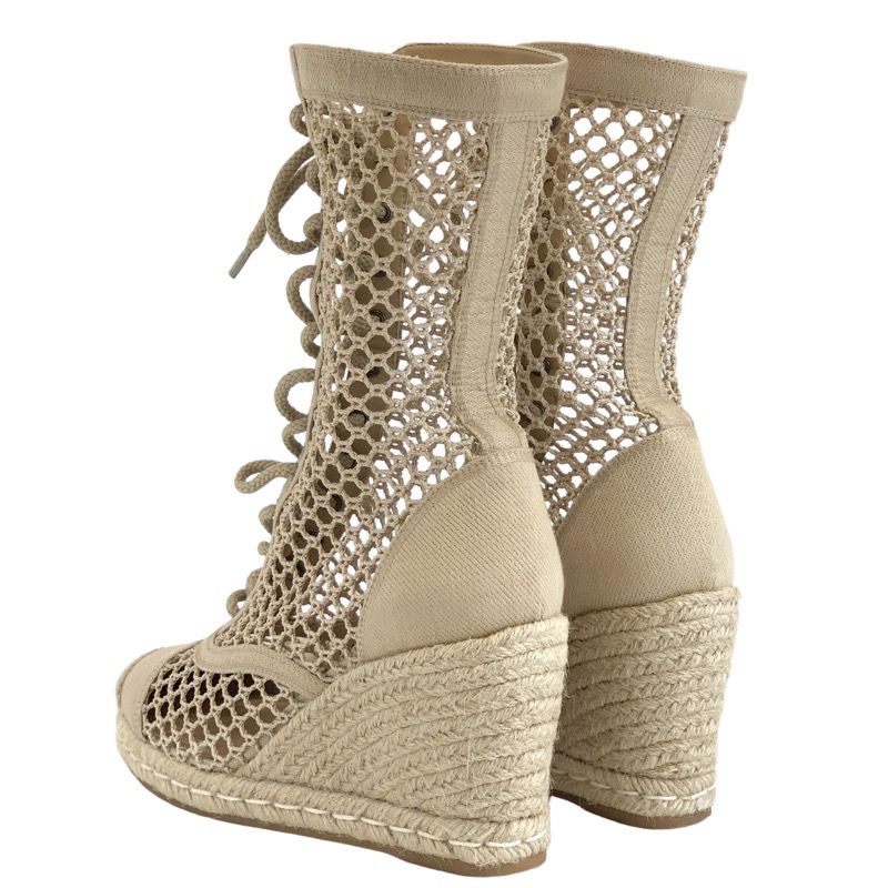 Christian DIOR Nayghtily-d Boots Short Boots Shoes Fabric Beige Lace-up Braided