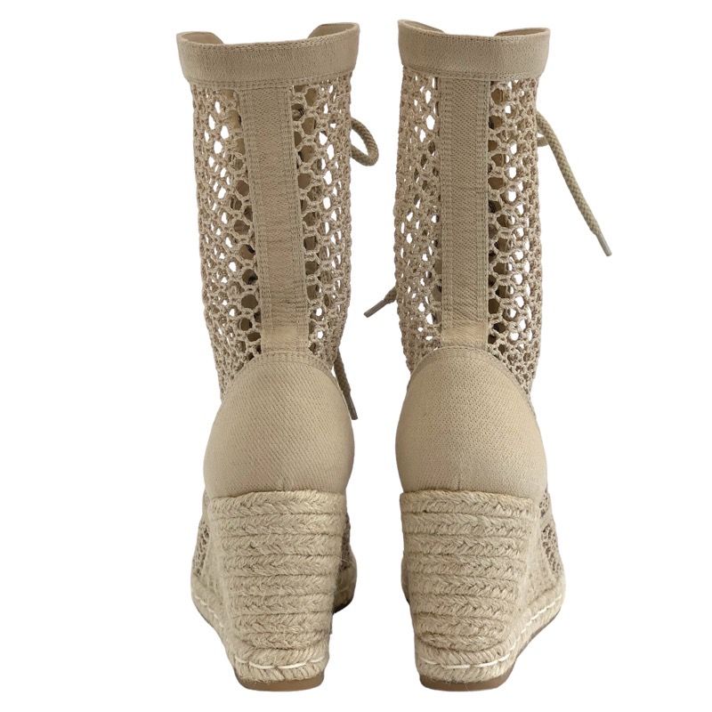 Christian DIOR Nayghtily-d Boots Short Boots Shoes Fabric Beige Lace-up Braided