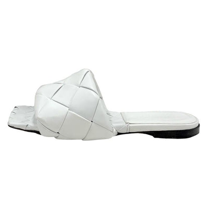 Bottega Veneta Lido Sandal Shoes Leather White Flat Sandal Mule Intrecciato