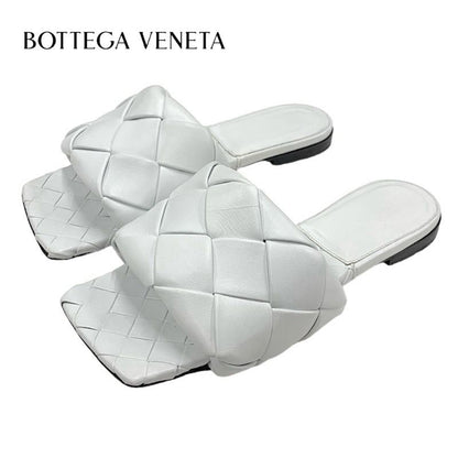 Bottega Veneta Lido Sandal Shoes Leather White Flat Sandal Mule Intrecciato