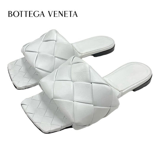 Bottega Veneta Lido Sandal Shoes Leather White Flat Sandal Mule Intrecciato