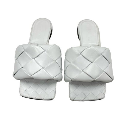 Bottega Veneta Lido Sandal Shoes Leather White Flat Sandal Mule Intrecciato