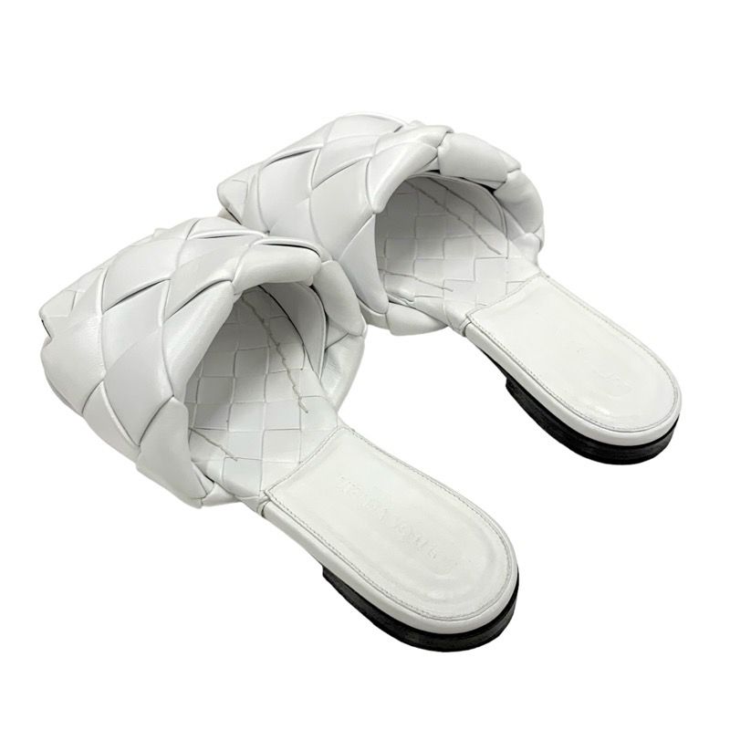 Bottega Veneta Lido Sandal Shoes Leather White Flat Sandal Mule Intrecciato