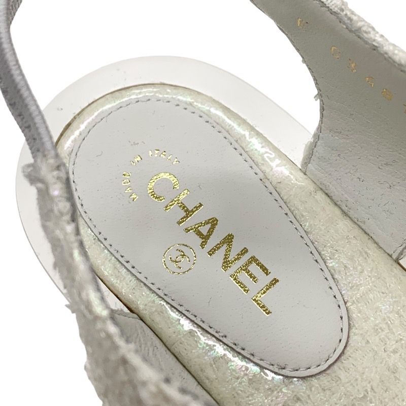 Chanel Sandals Shoes Fabric White Unused Tweed Here Mark Stone Thong Sandals