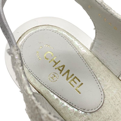 Chanel Sandals Shoes Fabric White Unused Tweed Here Mark Stone Thong Sandals