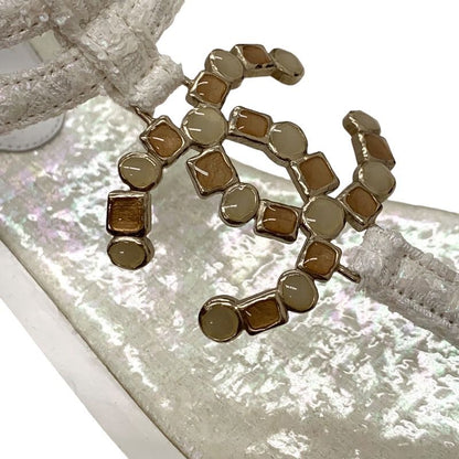 Chanel Sandals Shoes Fabric White Unused Tweed Here Mark Stone Thong Sandals