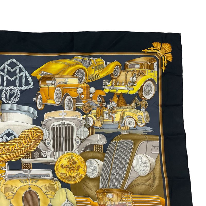 Hermes Scarf Carre 90 Automobile Comfort Confort En Silk Black