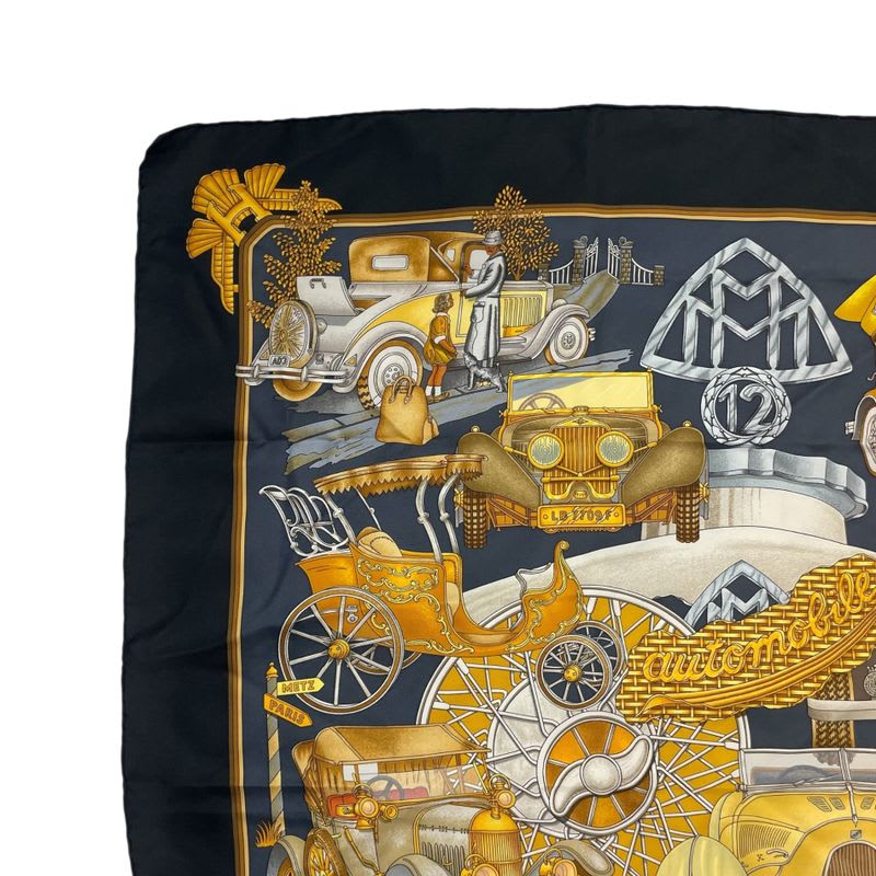 Hermes Scarf Carre 90 Automobile Comfort Confort En Silk Black