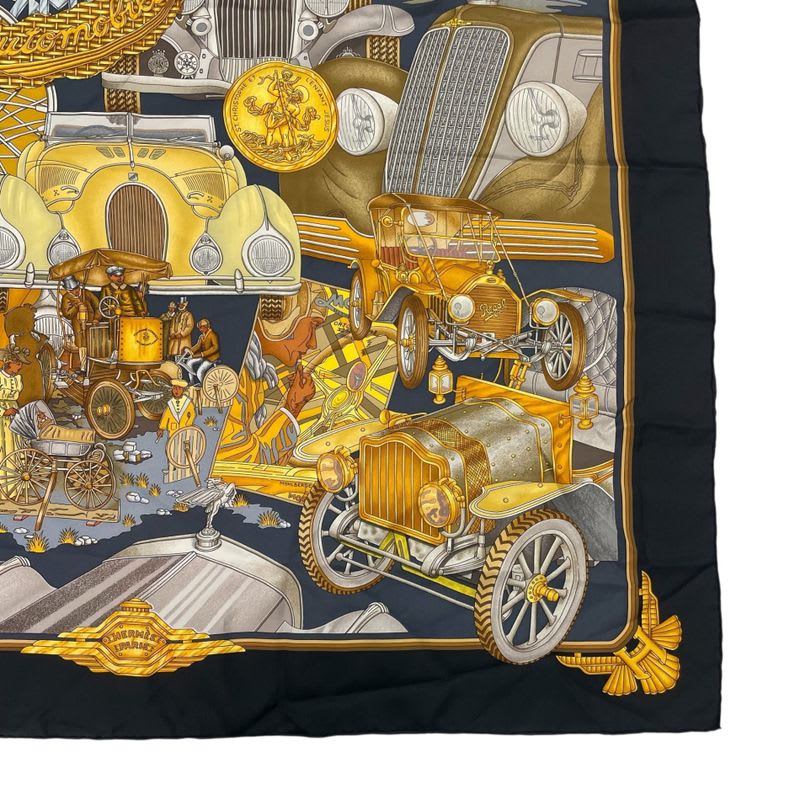 Hermes Scarf Carre 90 Automobile Comfort Confort En Silk Black