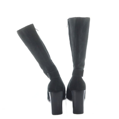 Gucci Short Boots Suede Square Toe Chunky Heel Logo 34.5 21.5 cm Black