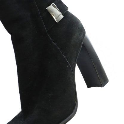 Gucci Short Boots Suede Square Toe Chunky Heel Logo 34.5 21.5 cm Black