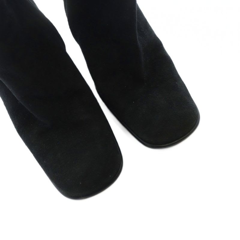 Gucci Short Boots Suede Square Toe Chunky Heel Logo 34.5 21.5 cm Black