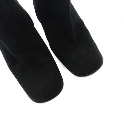 Gucci Short Boots Suede Square Toe Chunky Heel Logo 34.5 21.5 cm Black