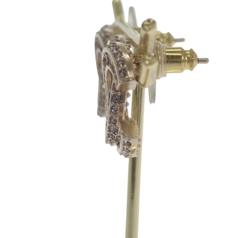 Chanel Coco Mark Earrings Metal Strass Gold Women's CC