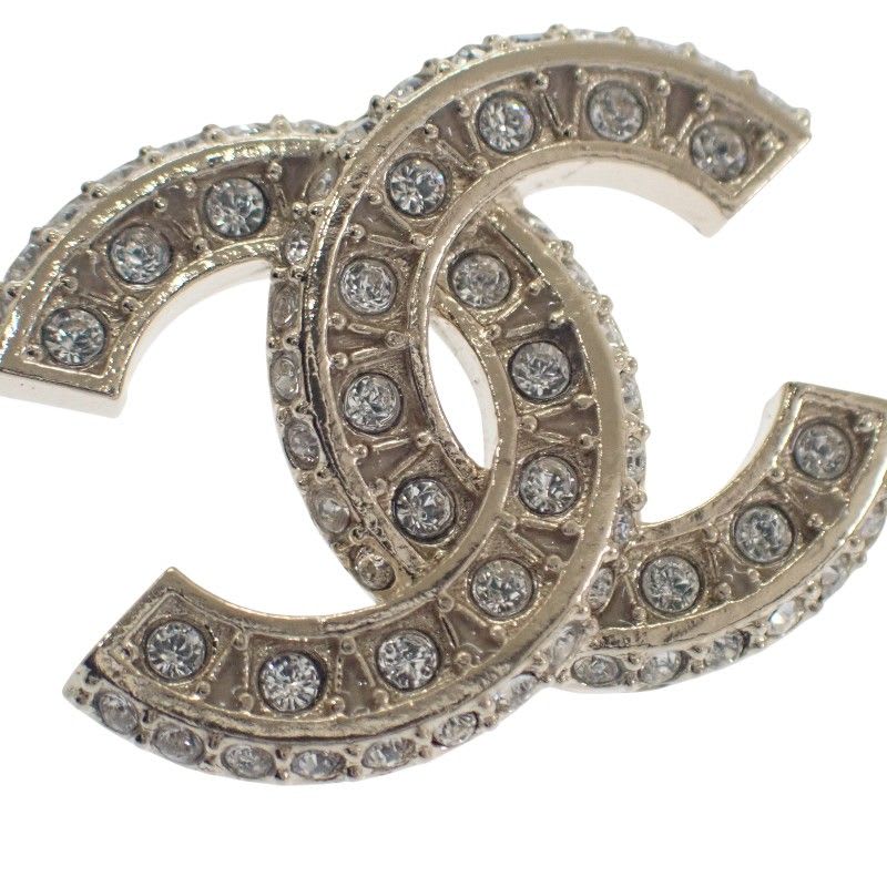 Chanel Coco Mark Earrings Metal Strass Gold Women's CC