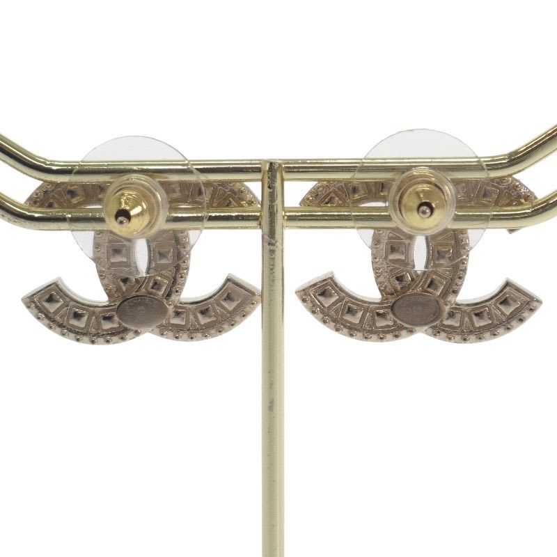 Chanel Coco Mark Earrings Metal Strass Gold Women's CC