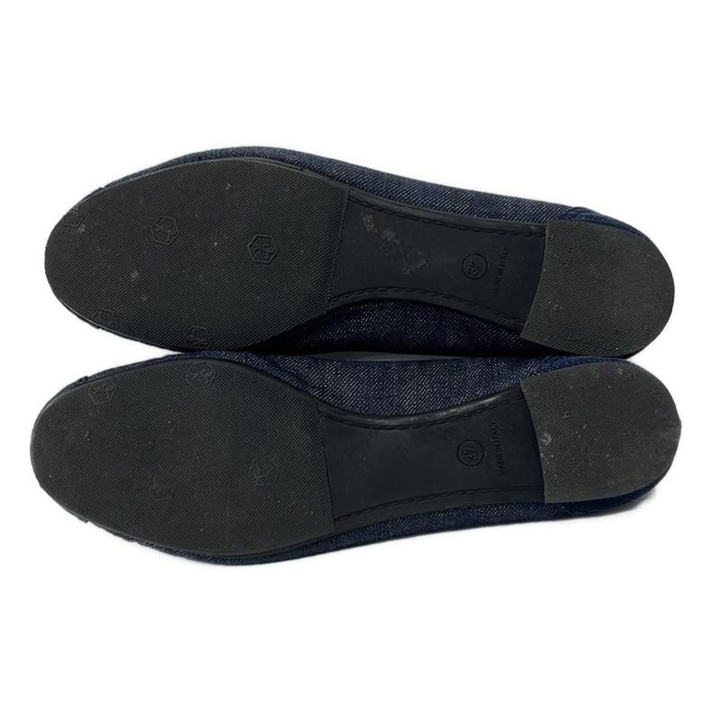 Chanel Flat Shoes 37 Women's Navy Coco Mark Outsole Reupholstered