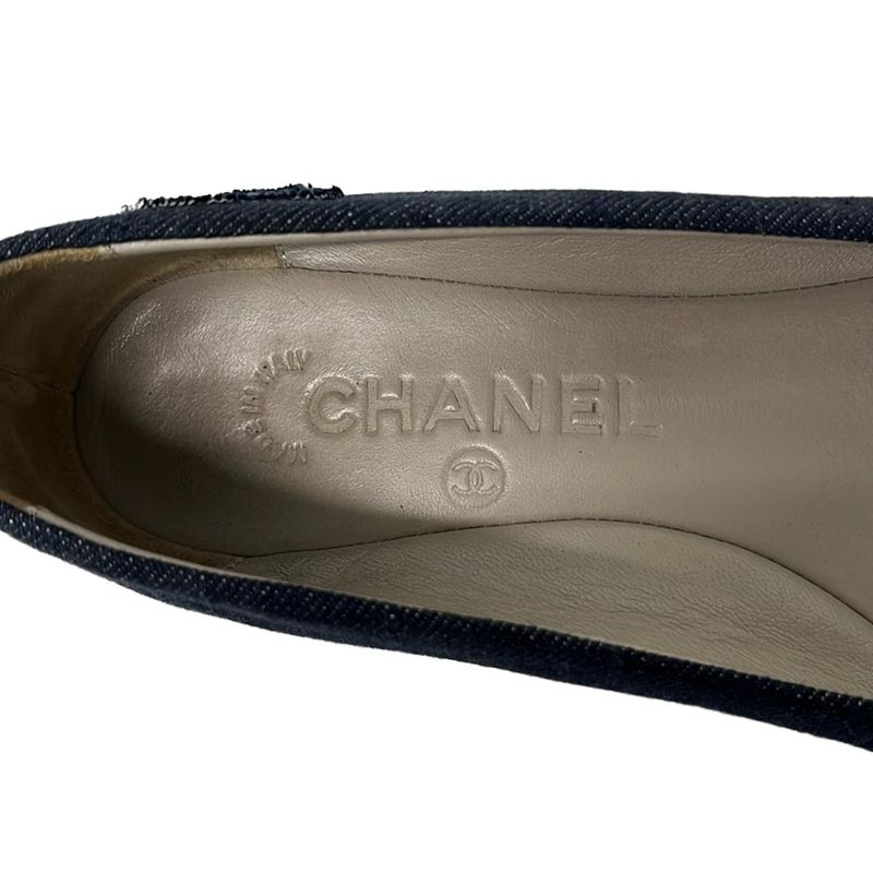 Chanel Flat Shoes 37 Women's Navy Coco Mark Outsole Reupholstered