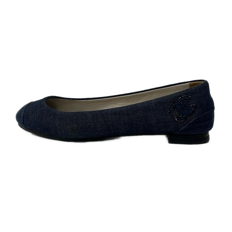 Chanel Flat Shoes 37 Women's Navy Coco Mark Outsole Reupholstered