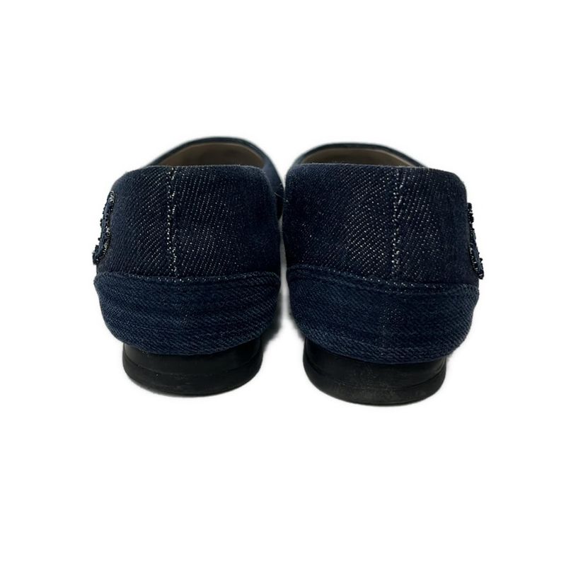 Chanel Flat Shoes 37 Women's Navy Coco Mark Outsole Reupholstered