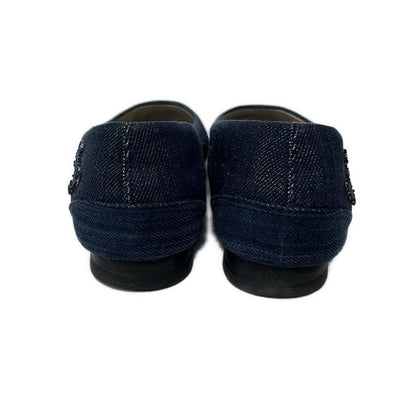 Chanel Flat Shoes 37 Women's Navy Coco Mark Outsole Reupholstered