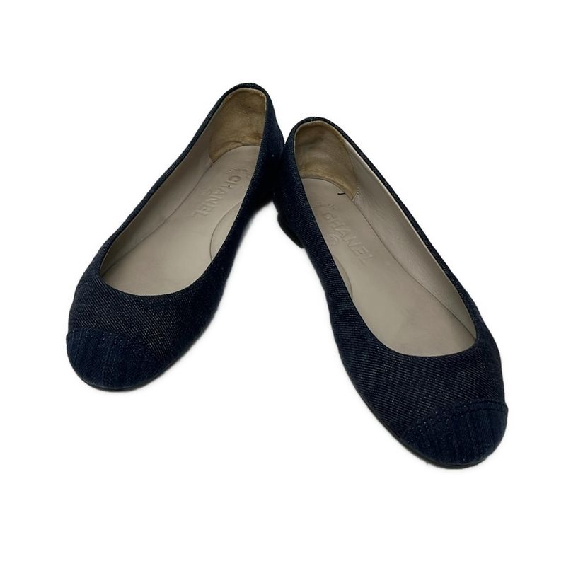 Chanel Flat Shoes 37 Women's Navy Coco Mark Outsole Reupholstered