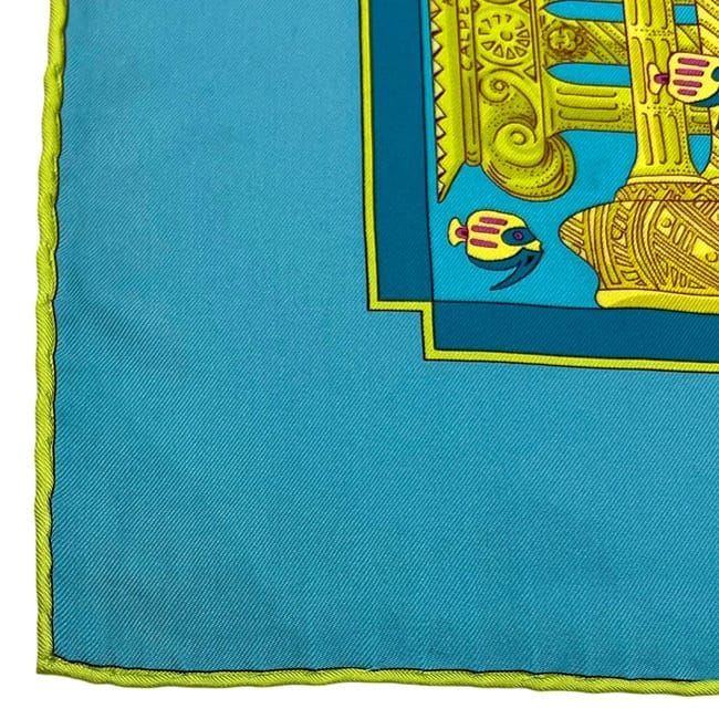 Hermes Scarf Carre 90 Light Blue Atlantic Meeting Cleaned