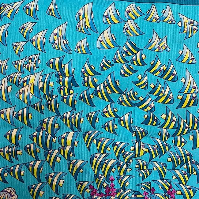Hermes Scarf Carre 90 Light Blue Atlantic Meeting Cleaned