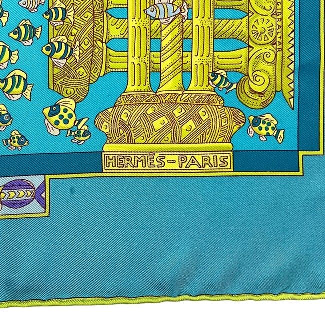 Hermes Scarf Carre 90 Light Blue Atlantic Meeting Cleaned