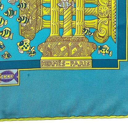 Hermes Scarf Carre 90 Light Blue Atlantic Meeting Cleaned