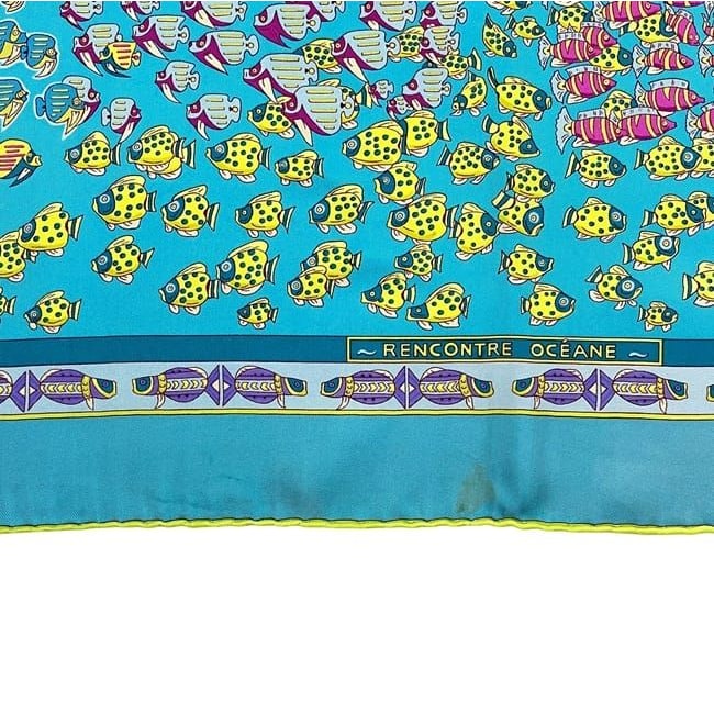 Hermes Scarf Carre 90 Light Blue Atlantic Meeting Cleaned