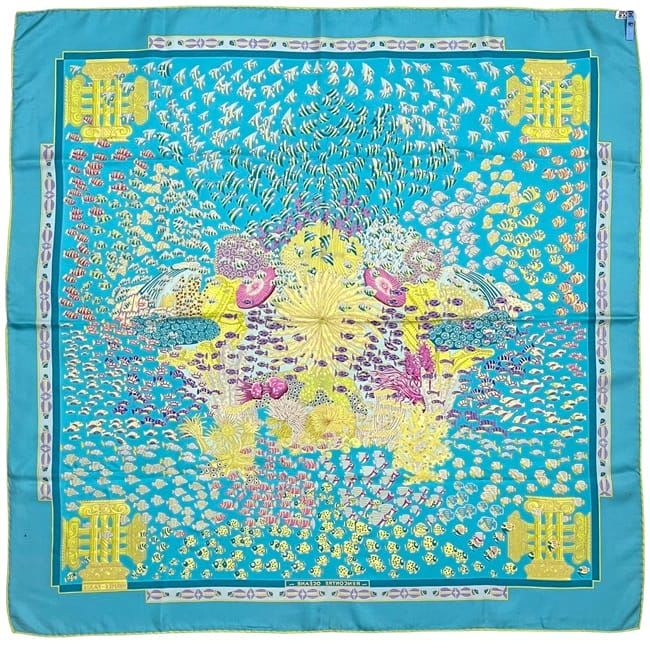 Hermes Scarf Carre 90 Light Blue Atlantic Meeting Cleaned
