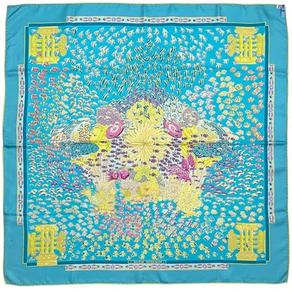 Hermes Scarf Carre 90 Light Blue Atlantic Meeting Cleaned