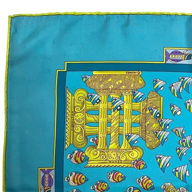 Hermes Scarf Carre 90 Light Blue Atlantic Meeting Cleaned