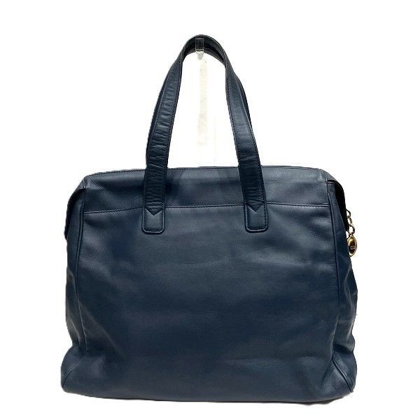 Dior Logo Charm Navy Leather Bag Handbag Ladies