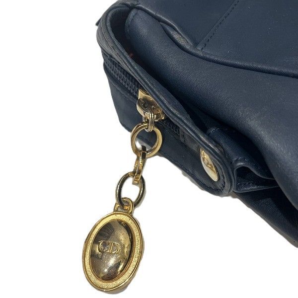 Dior Logo Charm Navy Leather Bag Handbag Ladies