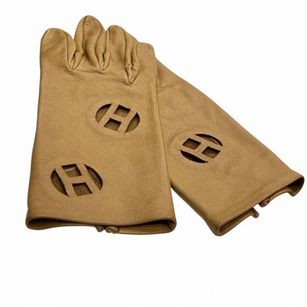 Hermes H Logo Punching Leather Gloves Brand Accessories Gloves Ladies