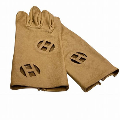 Hermes H Logo Punching Leather Gloves Brand Accessories Gloves Ladies