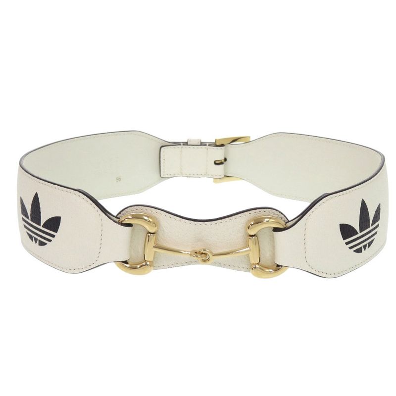 Gucci Adidas Horsebit 625854 Leather White Belt White 0608 Gucci