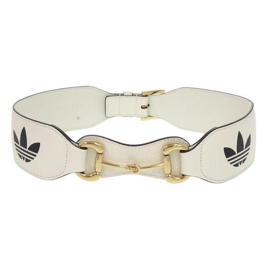 Gucci Adidas Horsebit 625854 Leather White Belt White 0608 Gucci