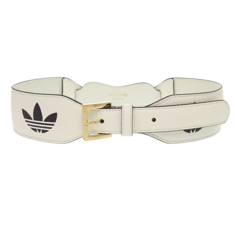 Gucci Adidas Horsebit 625854 Leather White Belt White 0608 Gucci