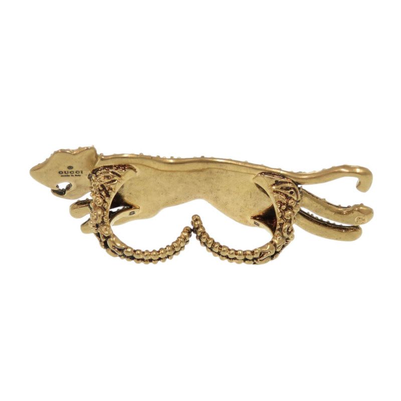 Gucci Double Finger Ring Panther Metal Rhinestone Gold 1001