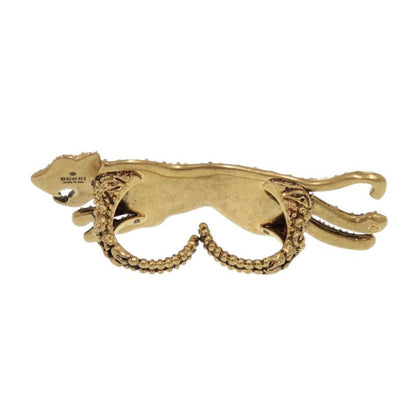 Gucci Double Finger Ring Panther Metal Rhinestone Gold 1001