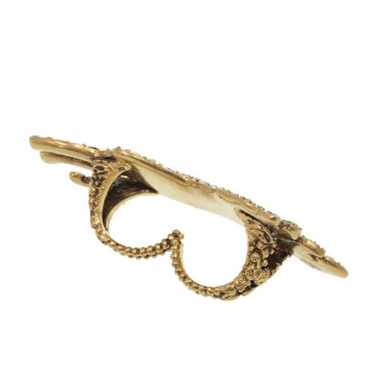 Gucci Double Finger Ring Panther Metal Rhinestone Gold 1001