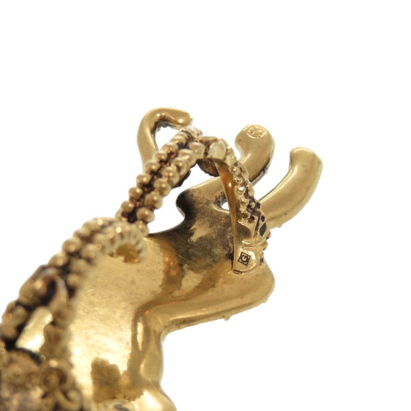 Gucci Double Finger Ring Panther Metal Rhinestone Gold 1001