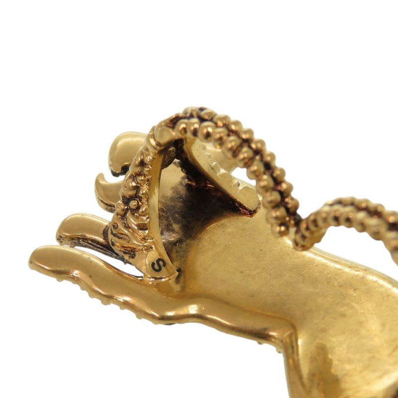 Gucci Double Finger Ring Panther Metal Rhinestone Gold 1001