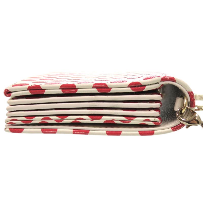 Christian Dior Card Holder Polka Dot Chain Dioramour 33 Ma0260 Leather Ivory